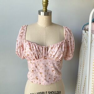 Billabong Woman's Pink Floral Coquette Smocked Crop Top